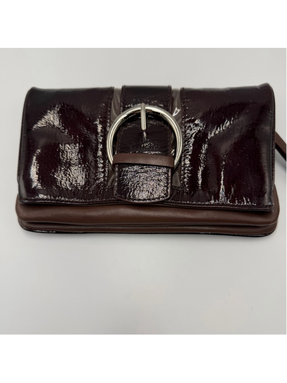 Vintage Donald J Pliner Chocolate Brown Patent Leather Clutch Wristlet